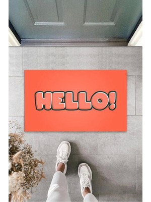 Turuncu Kapı Önü Paspası Hello Desen  K-3277