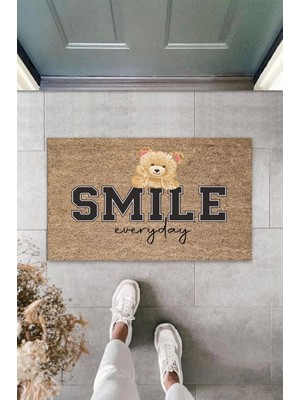 Bej Kapı Önü Paspası Smile Everyday Ayıcık Desen  K-3360