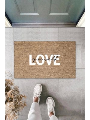Beyaz Kapı Önü Paspası Yourself Love Desen  K-3305