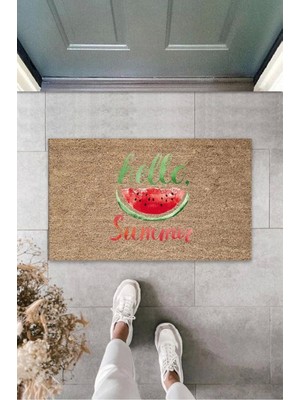 Kahverengi Kapı Önü Paspası Hello Summer Karpuz Desen  K-3262