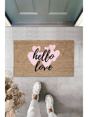 Pembe Kapı Önü Paspası Hello Love Desen  K-3291