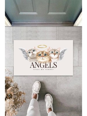 Home beyaz Kapı Önü Paspası Angels Kediler Desen  K-3343