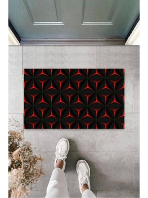 Dijital D Üçgen Kırmızı-Siyah Kapı Paspası Dış Mekan Paspas K-3167