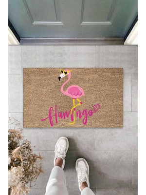 Dijital Pembe Flamingo Bej Kapı Paspası Dış Mekan PASPASK-3050