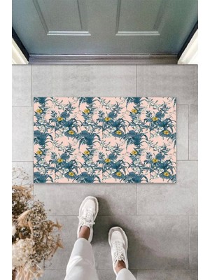 Dijital Baskı Pudra Sarı Çiçek Kapı Paspası K-3077