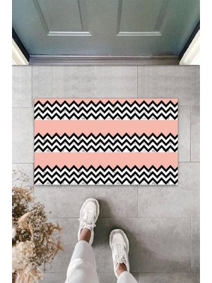 Dijital Baskı Siyah-Pembe Zigzag Kapı Paspası K-3084
