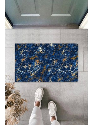 Dijital Baskı Lacivert Ebruli Kapı Paspası K-3090