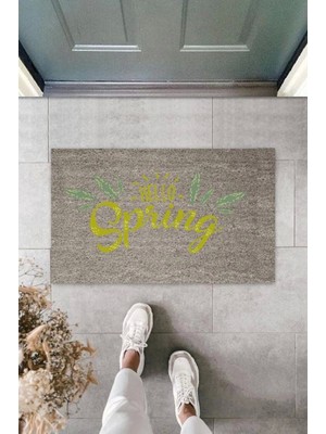 Dijital Baskı Gri Hello Spring Kapı Paspası K-2109
