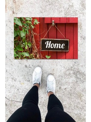 Dijital Baskı Kırmızı Yaprak Desen Kapı Önü Paspası K-1056