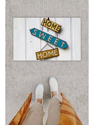Dijital Baskı Dekoratif Home Sweet Home Beyaz Kapı Önü Paspası K-1229