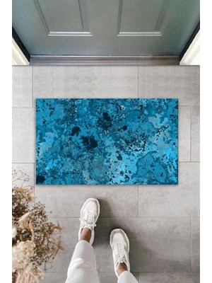 Dekoratif Dijital Baskı Mavi Batik Dış Mekan Paspas K-2095