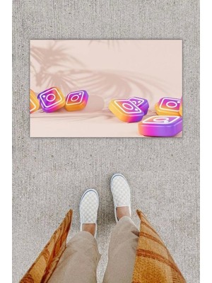 Dijital Baskı Dekoratif Instagram Pembe Kapı Önü Paspası K-1269