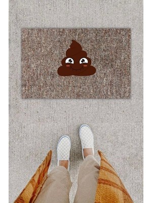 Dijital Baskı Dekoratif Kaka Emoji Gri Kapı Önü Paspası K-1289