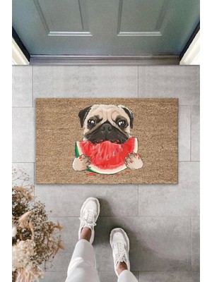 Dijital Baskı Kahverengi Dilim Karpuz Yiyen Köpek Dekoratif Kapı Paspası K-2032