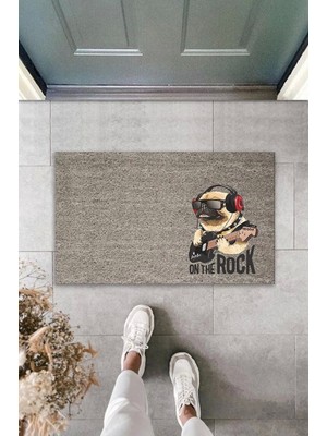 Dijital Baskı Gri On The Rock Köpek Dekoratif Kapı Paspası K-2041