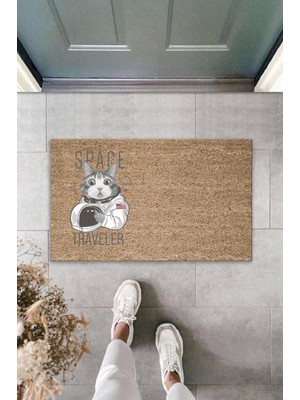 Dijital Baskı Kahverengi Space Traveler Astronot Kedi Dekoratif Kapı Paspası K-2034
