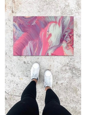 Dijital Baskı Renkli Ebru Desen Kapı Önü Paspası K-1038