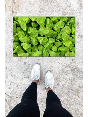 Dijital Baskı Yeşil Doğal Taş Desen Kapı Önü Paspası K-1055