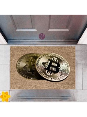 Kapı Önü Paspası Dekoratif Dijital Baskı Bitcoin P-2476