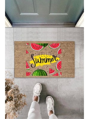 Kahverengi Kapı Önü Paspası Hello Summer Karpuz Dilimleri Desen  K-3267