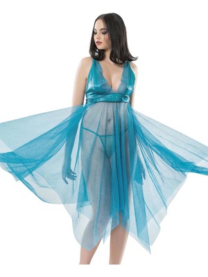 Turkuaz Tül Gecelik - 637B