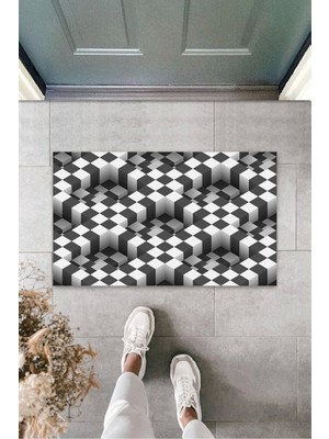 3D Baskı Özel Tasarım  3D Kare Siyah-Beyaz Kapı Paspası Dış Mekan Paspas