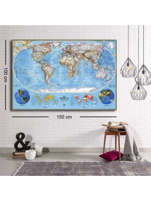 Marsilyan- Detaytlı Renkli Dünya Haritası Kanvas Tablo