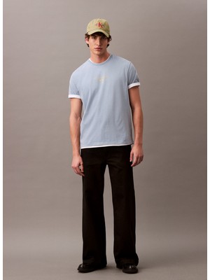 Calvin Klein Jeans Mavi Erkek T-Shirt LV04RB824GCFF Ss Acıd Wash 20S Cn
