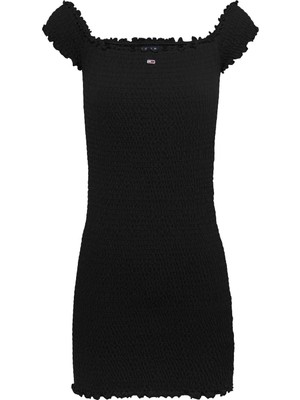 Tommy Jeans Yuvarlak Yaka Siyah Kısa Kadın Elbise DW0DW20298BDS