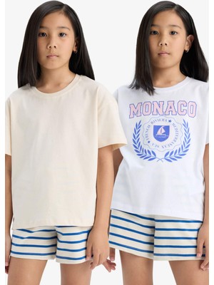 DeFacto Relax Fit Bisiklet Yaka 2'li Kısa Kollu Tişört Kız Çocuk D9430A825SM