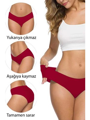2 Adet Kadın Dikişsiz Lazer Kesim Esnek Iz Yapmayan Külot Bordo