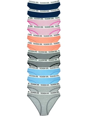 12 Adet Beli Yazılı Lastik Pamuk Kadın Külot