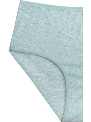 4'lü Yeni Seri Renkli Yüksek Bel Fitilli Ribana Bato Külot Şeftali Yeşil