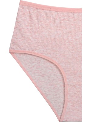 4'lü Yeni Seri Renkli Yüksek Bel Fitilli Ribana Bato Külot Pembe