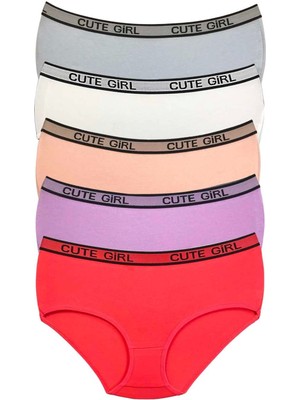 5 Adet Yüksek Bel Kalın Lastikli Beli Yazılı Kadın Şort Külot