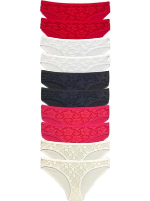 10 Adet Önü Dantelli Transparan Kadın Slip Külot S1