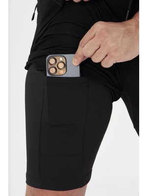Erkek Taytlı Fermuarlı Cepli Spor Şort Siyah 5807-S