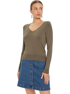 Kadın V Yaka Triko Kazak 15333990