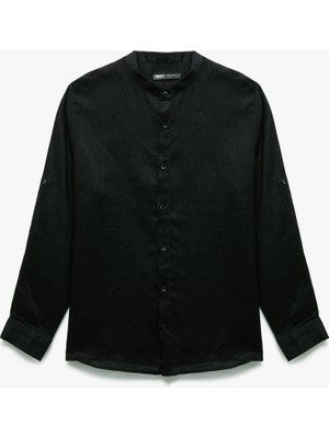 Koton Uzun Kollu Regular Fit Hakim Yaka Keten Gömlek