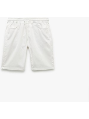 Koton Beli Bağcıklı Cep Detaylı Bermuda Slim Fit Jean Şort