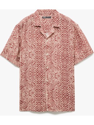 Koton Kısa Kollu Devrik Yaka Regular Fit Viskon Geometrik Desenli Gömlek