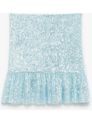 Koton Pullu Payetli Volanlı Kloş Mini Abiye Etek