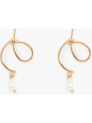 Koton Çelik Karışımlı Inci Detaylı Soyut Küpe