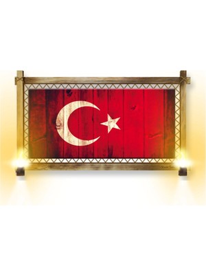 Marsilyan Marsilyan- Rustik Işıklı Türk Bayrağı Kanvas Rustik Tablo K