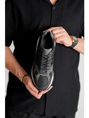 Flex Model Hakiki Deri El Yapımı Siyah Erkek Sneaker