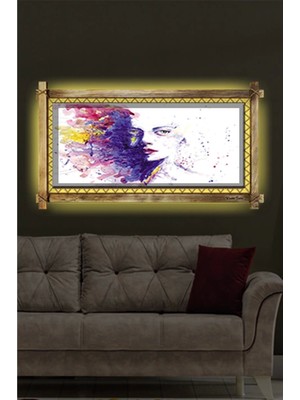 Marsilyan- Kadın Soyut LED Işıklı Rustik Kanvas Tablo K