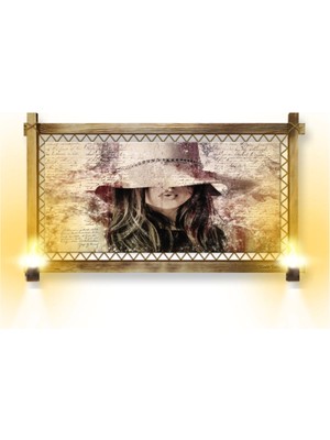 Marsilyan Marsilyan- Rustik Işıklı Şapkalı Kadın Kanvas Rustik Tablo B