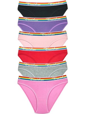 6 Adet Beli Renkli Lastik Pamuklu Kadın Slip Tutku Külot