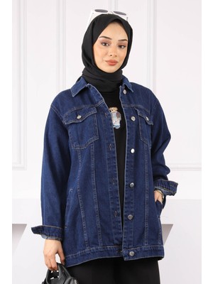 İmaj Butik Kadın Koyu Mavi Cepli Kot Ceket Dokuma Kumaşla Yeni Sezon Trendi ve Rahat Kullanım