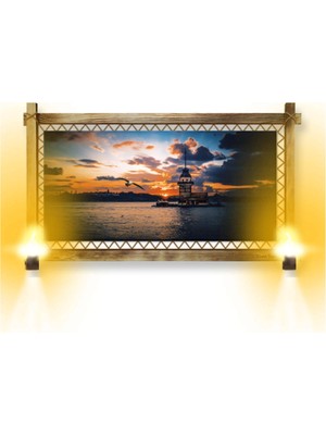 Marsilyan- Rustik Işıklı Kız Kulesi Kanvas Rustik Tablo K